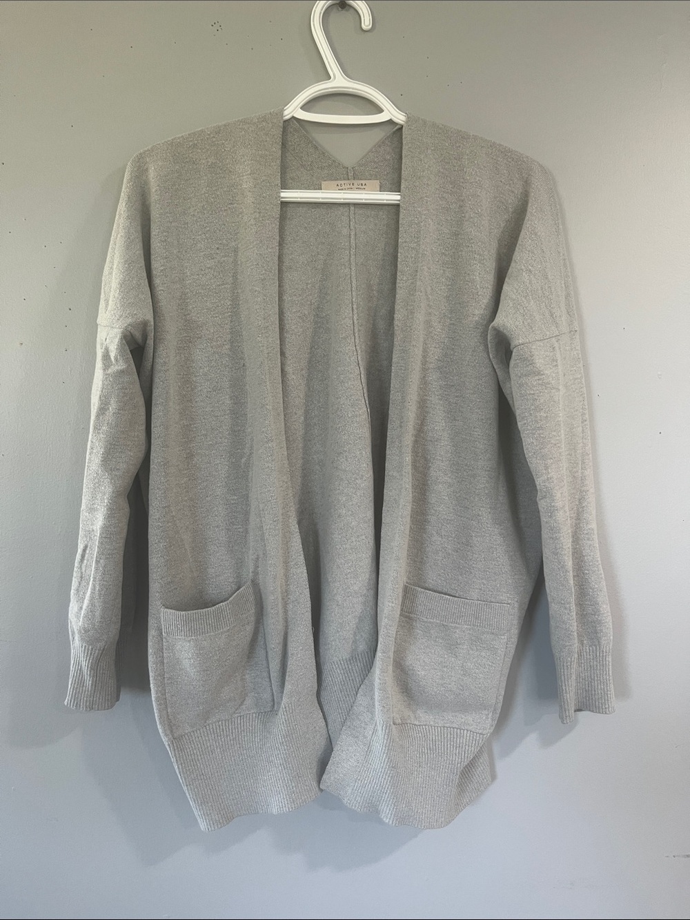 Active USA Light Gray Open-Front Pocket Cardigan Medium